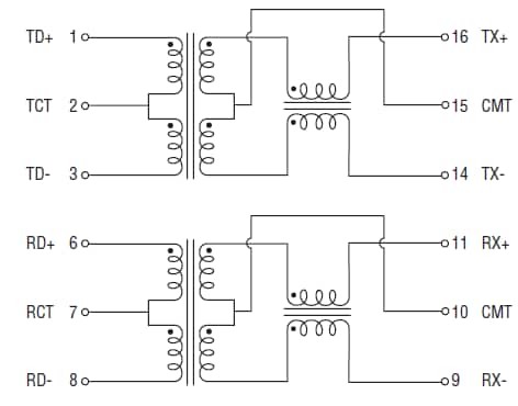 Schéma - Bourns Transformateurs 10/100 Base-T LAN AEC-Q200 SM9107xAL